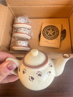 Boyds Bears Bearware Potteryworks Mini Tea Set - Teapot 3 Cups & Saucers
